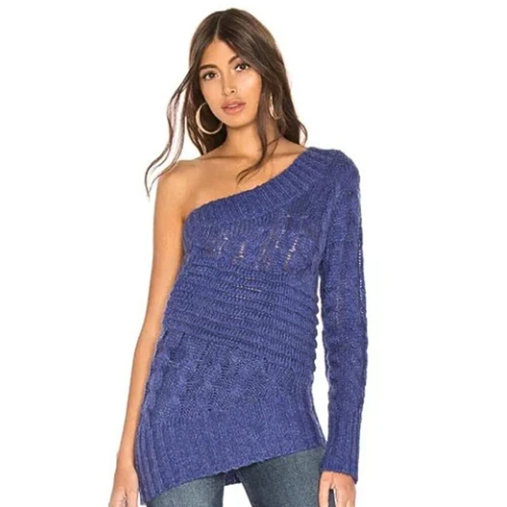 Tularosa Ekkah One Shoulder Cable Knit Sweater in Blue EUC Size Small